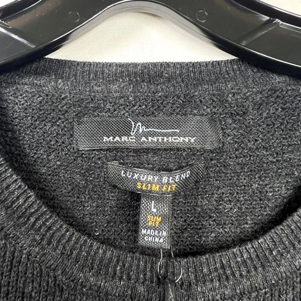Marc Anthony Charcoal Crewneck Sweater Mens Large Slim Fit Luxe Tuck Stitch Crew